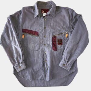 Vintage Faded Glory Aviation USAF Grey & Burgundy Button Up Shirt